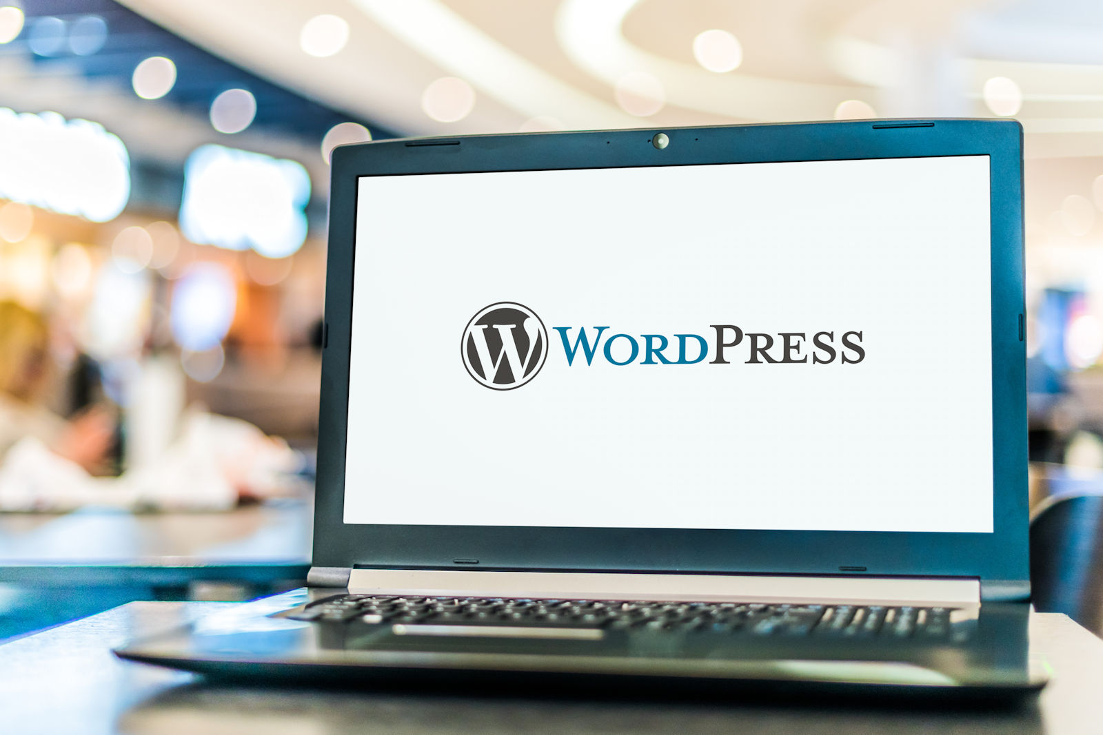Laptop computer displaying logo of WordPress