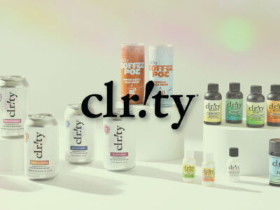 Canned and bottled THC beverages with clr!ty logo