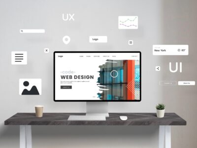 Web design desk creating a page with modules and plugins