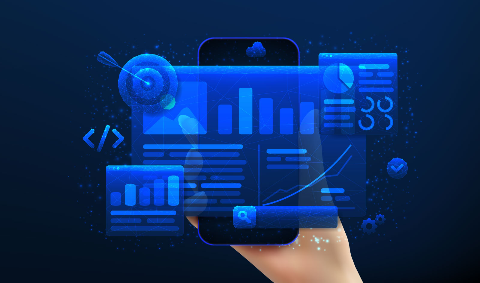 Creative banner of Optimization. Web analytics and seo marketing