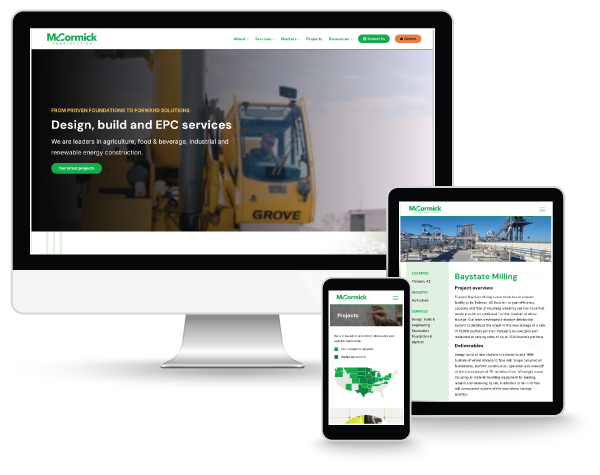 McCormick Construction website on desktop, tablet and mobile screens