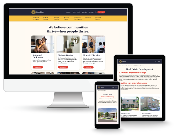 Model Cities website on desktop, tablet and mobile screens