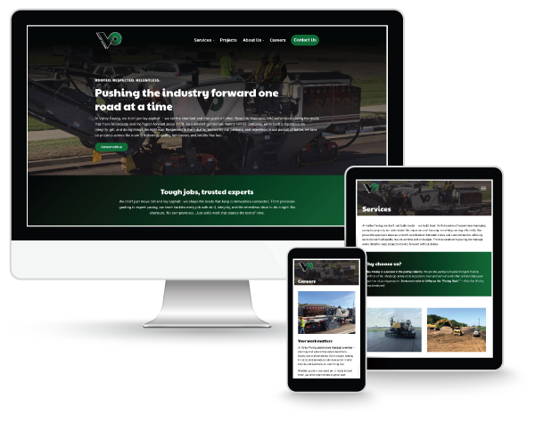Valley Paving website on desktop, tablet and mobile screens