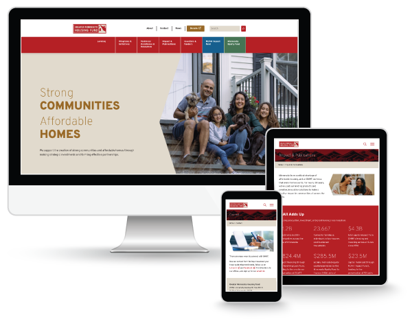 GMHF website on desktop, tablet and mobile screens