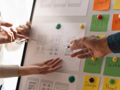 Developer and designer brainstorming about page design