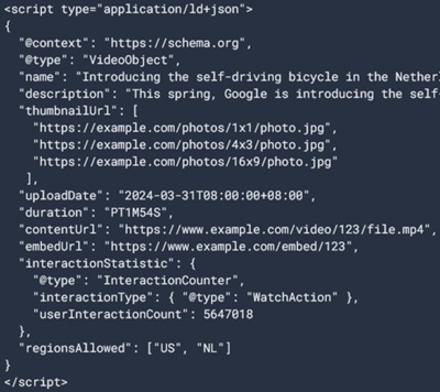 HTML code for schema markup for a video file