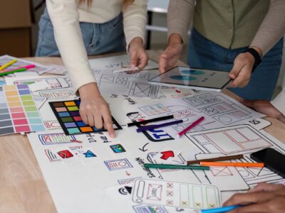 Team of creative web and graphic designer planning a website