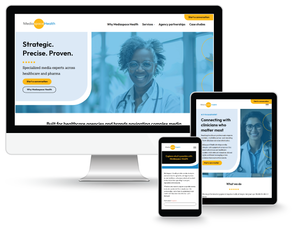 Mediaspace Health website on desktop, tablet and mobile screens