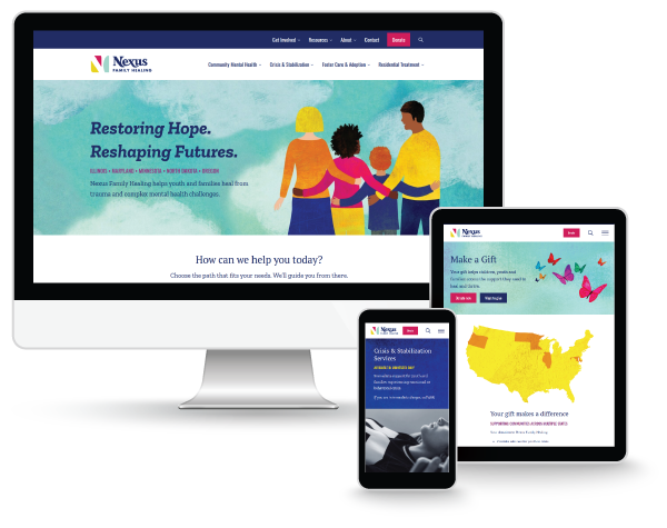 Nexus Family Healing website on desktop, tablet and mobile screens