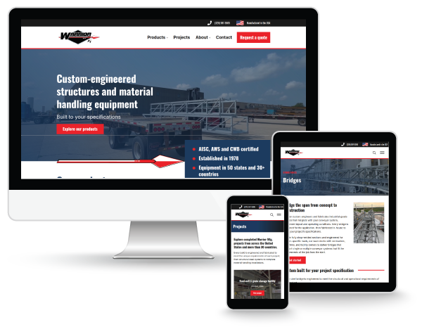 Warrior Mfg. website on desktop, tablet and mobile screens